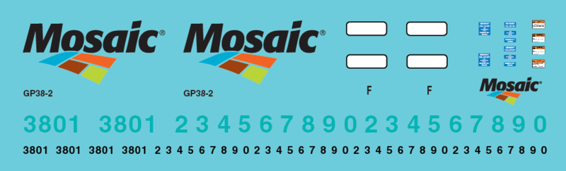 Mosaic Phosphate GP38 Locomotive Decal Set