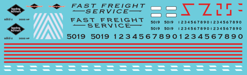 HO Scale - Reading & Northern Fast Freight SD50 Black/White Scheme Decal Set