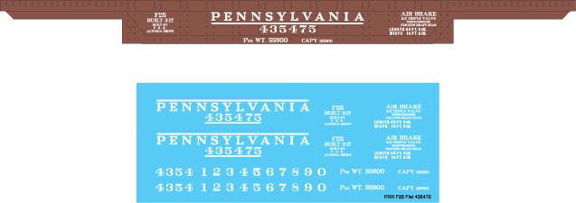Pennsylvania Railroad F25 Flat Car #435475Decal Set