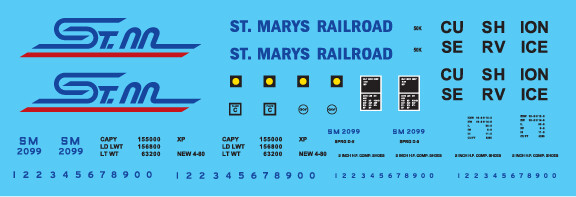 HO Scale - St Mary's Railroad Box Car Yellow Scheme Decal Set