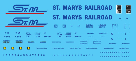 N Scale - St Mary's Railroad Box Car White Scheme Decal Set