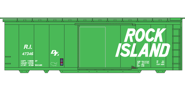 Rock Island Green 40ft Box Car Decal Set
