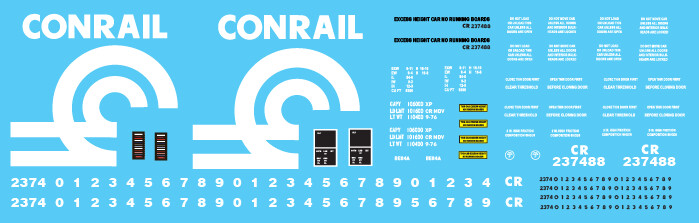 Conrail 8 Door Auto Parts Box Car Large Logo Decal Set