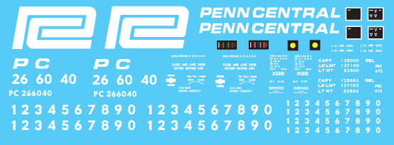 Penn Central X58 Box Car 1 Line Large Logo Decal Set