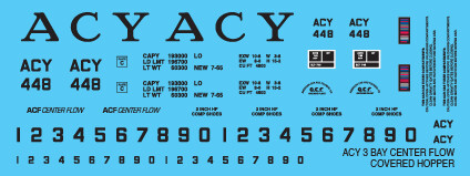 HO Scale - ACY 3 Bay Center Flow Covered Hopper Decal Set
