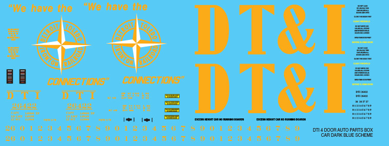 DTI 4 Door Auto Parts Box Car Dark Blue Scheme Decal set