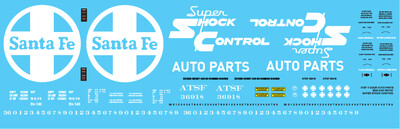N Scale - ATSF 4 Door Auto Parts Box Car White Super Shock Control Decal Set