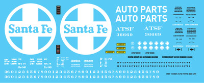 HO Scale - ATSF 4 Door Auto Parts Box Car Decal Set