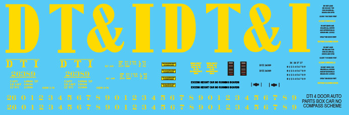 DTI 4 Door Auto Parts Box Car No Compass Scheme Decal Set