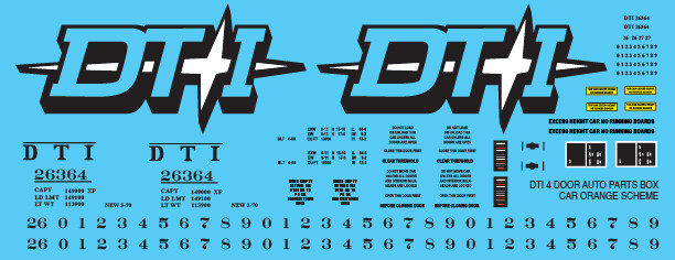 DTI 4 Door Auto Parts Box Car Orange Scheme Decal Set