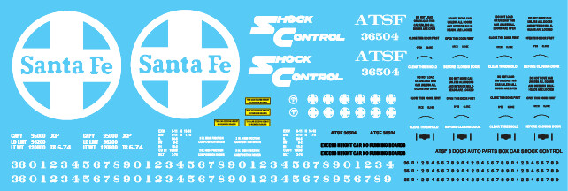 Santa Fe ATSF 8 Door Auto Parts Box Car Shock Control Decal Set