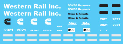 N Scale - Western Rail Inc Cummins GP38CC Locomotive Decals