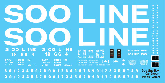 Soo Line Box Car Brown White Letter Decals