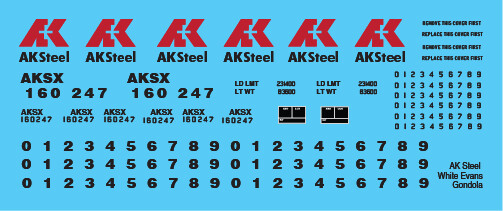AK Steel Evans Gondola Black Letters Scheme Decals
