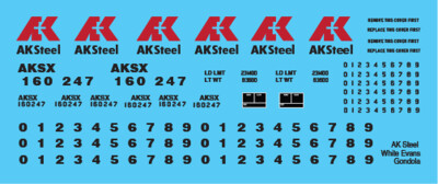 AK Steel Evans Gondola Black Letters Scheme Decals