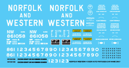Norfolk Western 4 Door Auto Parts Name Only Decals