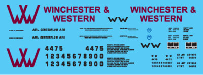 HO Scale - Winchester & Western Railroad 2-bay Centerflow Logo Decal Set