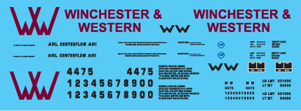Winchester &amp; Western Railroad 2-bay Centerflow Logo Decal Set