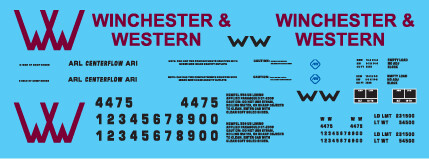N Scale - Winchester & Western Railroad 2-bay Centerflow Logo Decal Set
