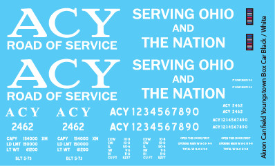 K4 HO Decals Akron Canton and Youngstown 50 Ft Boxcar White ACY