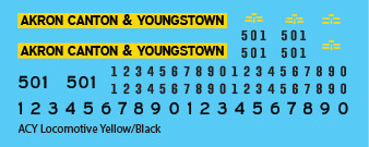 N Scale - Akron Canton &amp; Youngstown Yellow/Black Locomotive decals