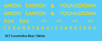N Scale - Akron Canton &amp; Youngstown Blue/Yellow Locomotive decals