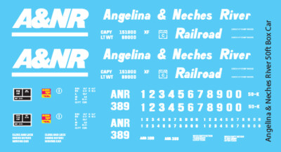 Angelina & Neches River Railroad (A&NR) Box Car Decal Set