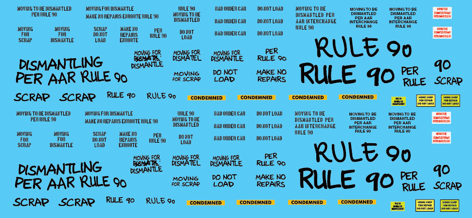 Rule 90 Bad Order Decals, Scale: HO Scale (1:87), Color: Black