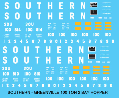 HO Scale - Southern 100T 2 Bay Open Hopper Decals