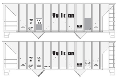 HO Scale - Vulcan Minerals Co 100T 2 Bay Open Hopper Decals
