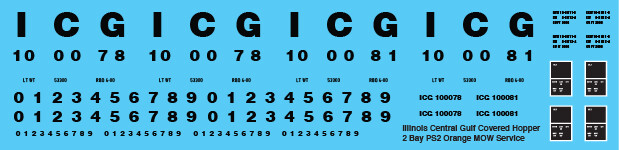 Illinois Central Gulf 2 Bay PS2 Orange Initials Only Decals