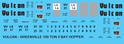 N Scale - Vulcan Minerals Co 100T 2 Bay Open Hopper Decals