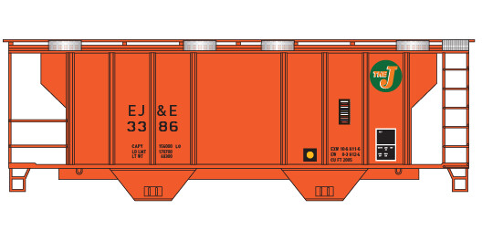 N Scale EJE Covered Hopper 2 Bay PS2 Orange Decals