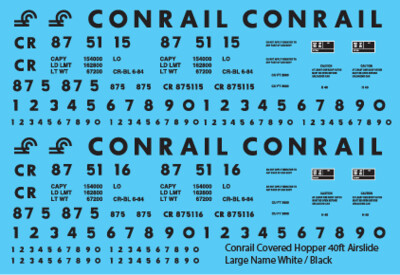 Conrail Covered Hopper Airslide 40ft Large Name White/Black