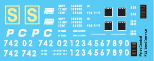HO Scale - Penn Central 2 Bay PS2 Covered Hopper Decals (PC)
