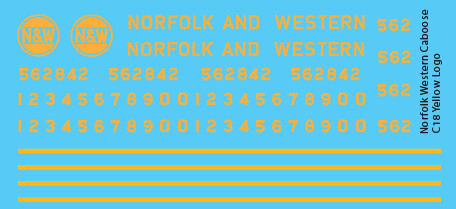 Norfolk Western C-18 Caboose Yellow Logo Decals