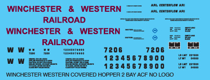 HO Scale - Winchester & Western Railroad 2-bay Centerflow Text Only Decal Set