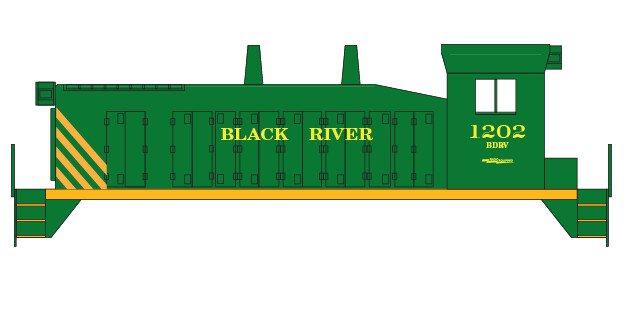 Black River &amp; Western SW1200 #1202 - Green and Yellow Decal Set