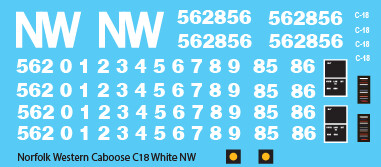 Norfolk Western C-18 Caboose White NW Logo Decals