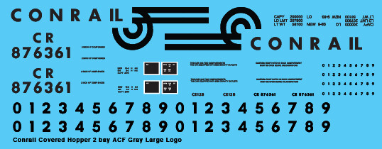 Conrail Covered Hopper 2 Bay ACF Gray Large Logo
