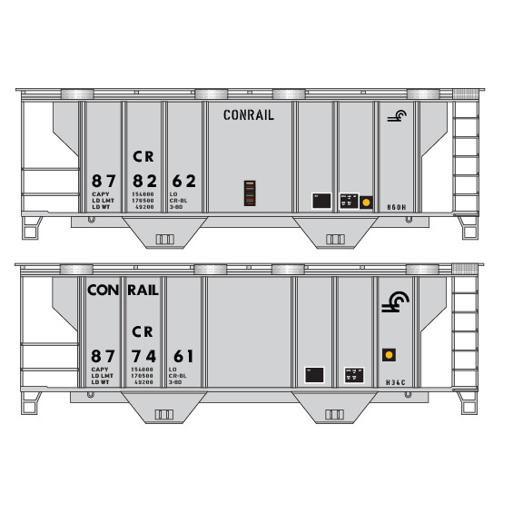 Conrail Covered Hopper 2 Bay PS2 Gray Small Logo
