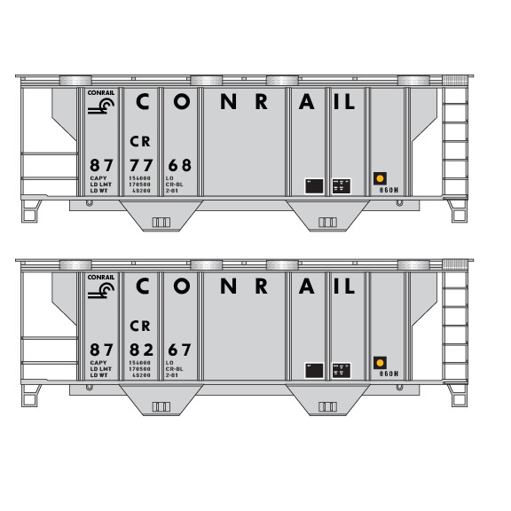 Conrail Covered Hopper 2 Bay PS2 Gray Medium Logo