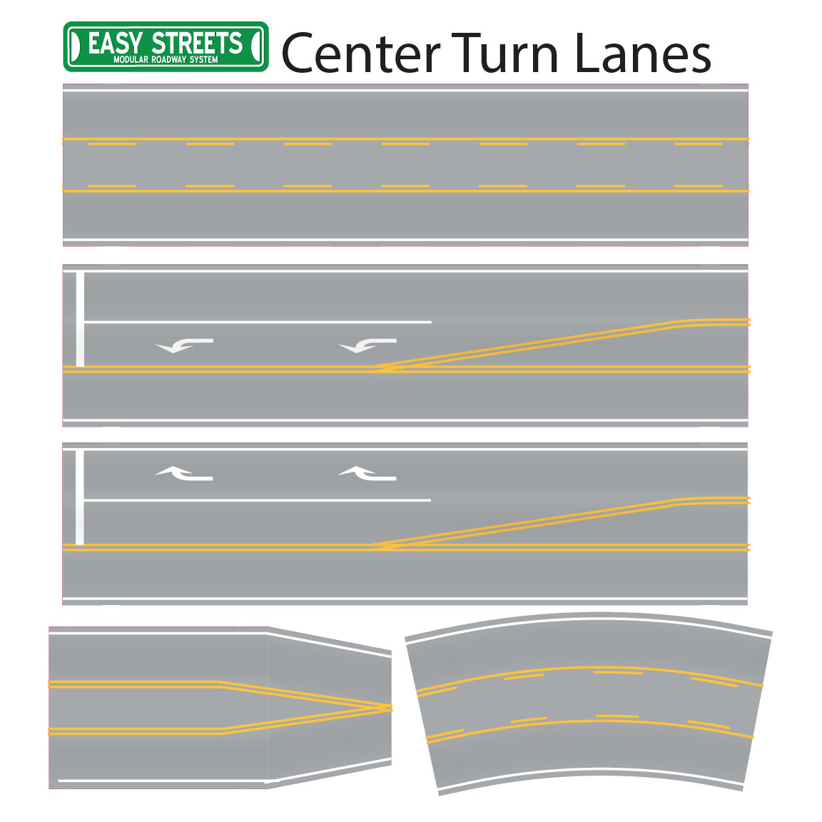 S Scale Easy Streets - Turn Lanes / 3 Lane