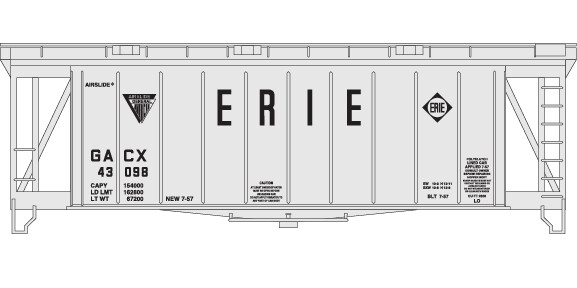 Erie Railroad Covered Hopper 40ft Airslide Decals