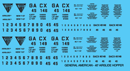General American Covered Hopper 40ft Airslide Decals