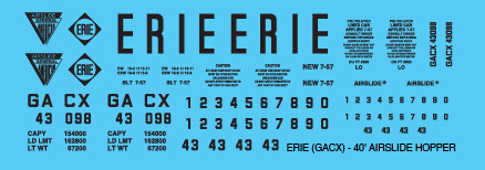 Erie Railroad Covered Hopper 40ft Airslide Decals