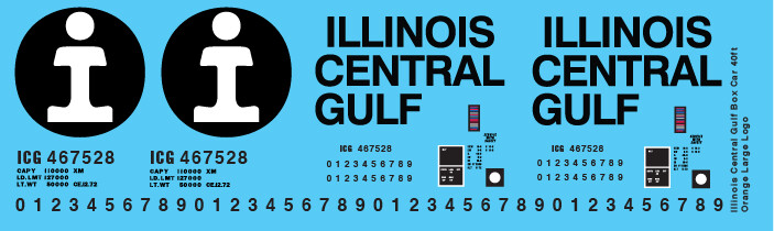 HO Scale - Illinois Central Gulf Box Car 40ft Orange Large Logo Decals