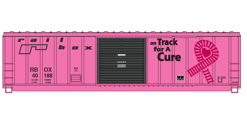 O Scale (1:48) - Railbox Pink On Track for a Cure Box Car - RBox 40188