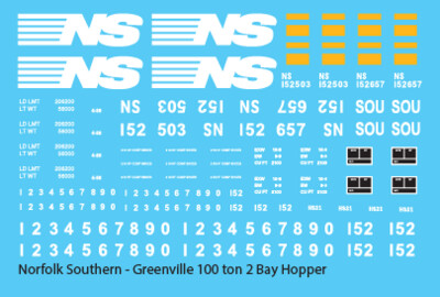 Norfolk Southern Greenville 100t 2 Bay Open Hopper Decals