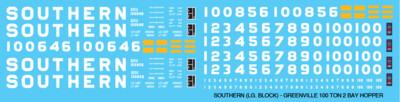 N Scale - Southern 100T 2 Bay Hopper Large Block Letter Decals